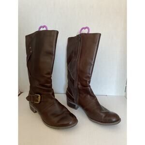 Hush Puppies - Chamber - Women’s Wide Calf Brown Leather & Suede Riding Boots -9